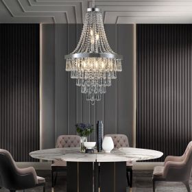 20" Chrome Crystal Chandelier with Adjustable Height, Modern Ceiling Light Fixture for Living Room, Dining Room, Staircase